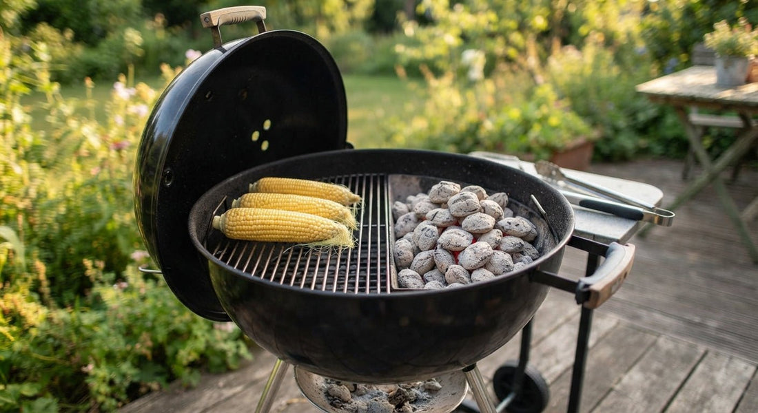 Houtskool besparen met een warme en koele zone op de kogelbarbecue